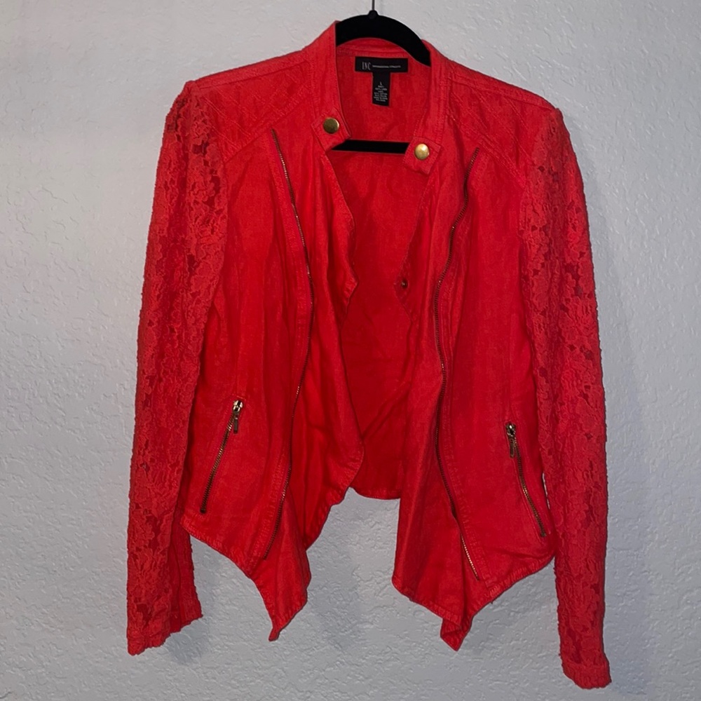 Lace sleeve linen jacket